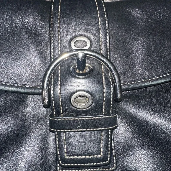 Authentic Coach - Black Leather Handbag with Silver Buckle - Picture 2 of 14